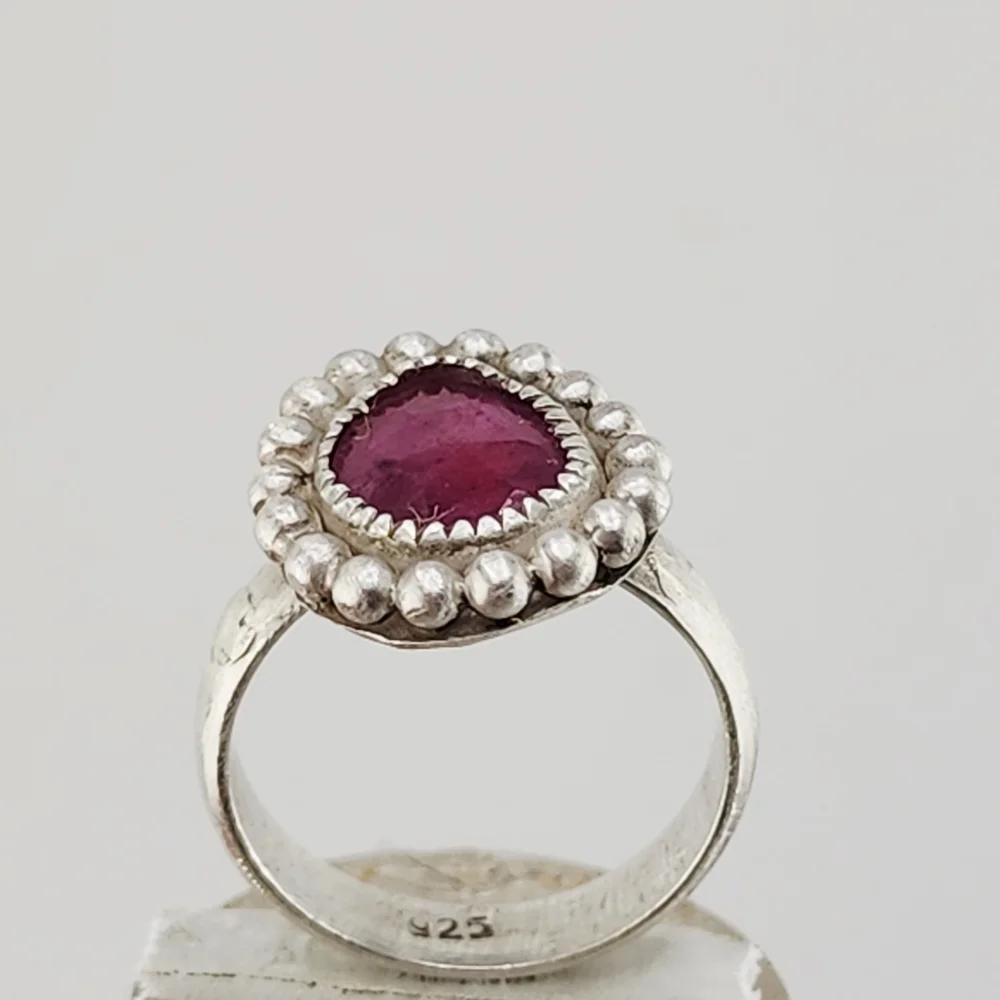 PINK SAPPHIRE RING HANDMADE IN RECYCLED STERLING SILVER WITH EMBELLISMENT SZ 8